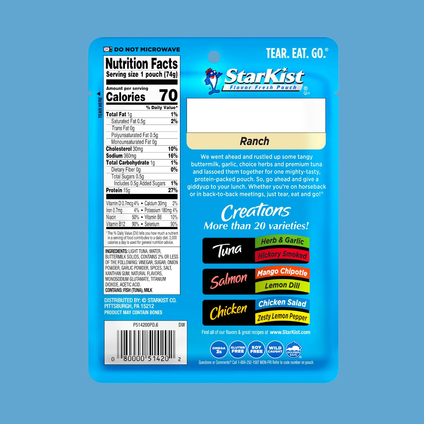 Starkist Tuna Creations, Ranch, Single Serve Pouch, 2.6 Oz
