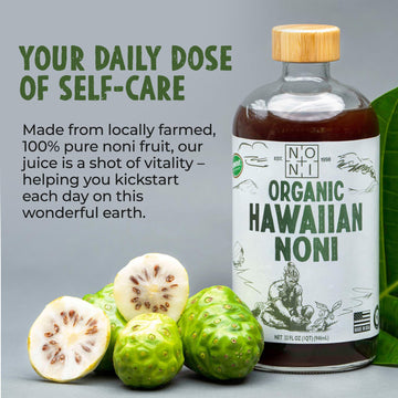 Healing Noni - 2-Pack Glass Bottle 32Oz - 100% Pure Hawaiian Organic Noni Juice - All-Natural Unsweetened Fresh Fruit - Farm Dir