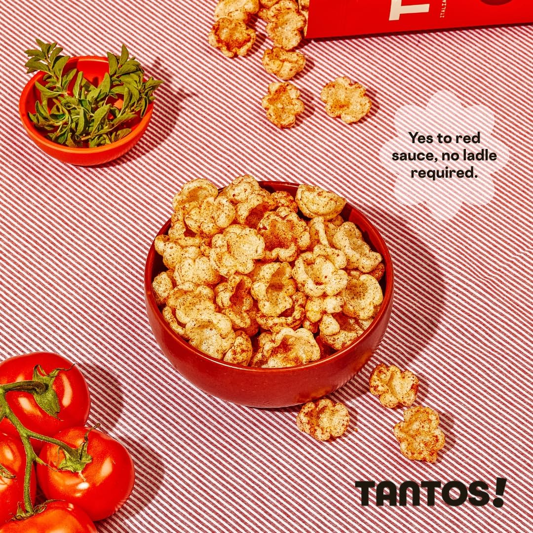 Tantos! Puffed Pasta Chips - Healthy Pasta Snack by Top Chef Joe Sasto - Plant-Based Low Calorie Crunchy Chips - Variety Pack - Marinara Pesto Cacio e Pepe Classico - Gourmet Bold Flavors - (4oz-4 Pack (1 of Each Flavor) Variety)