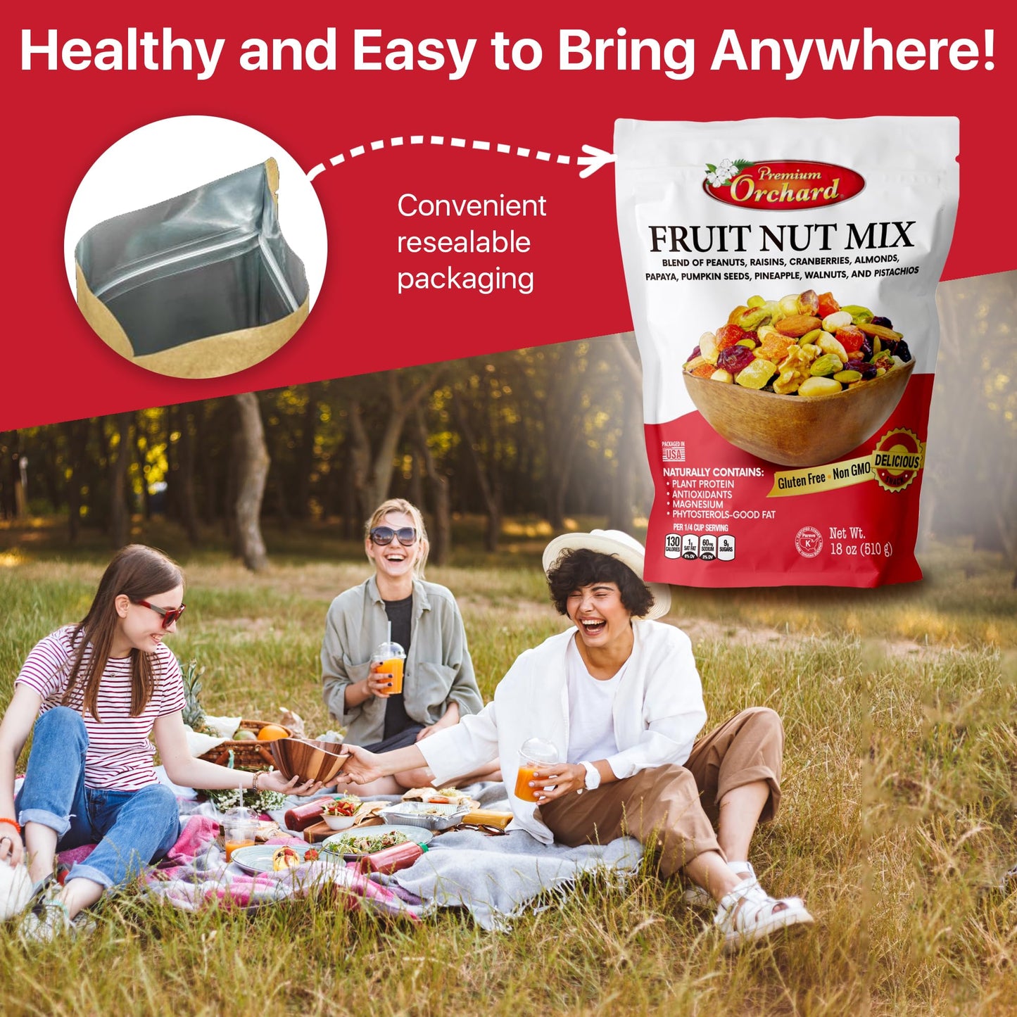 Premium Orchard Fruit Nut Mix - Gourmet Trail Mix with Nuts & Dried Fruit, Vegan Snack, 18oz