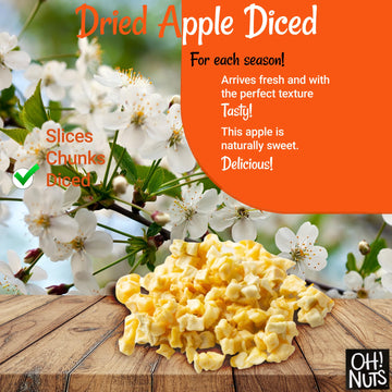 Dried Apple | 1 Lb - Dried Fruit Diced | No Added Sugar | Dehydrated Fruit Bites | Packed In New York Zip-Seal Bag For Exceptional Freshness By Oh Nuts