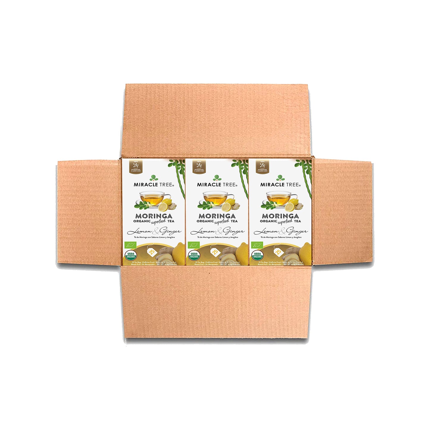 Effectivetree - 3 Count Of Organic Moringa Superfood Tea 25 Individually Sealed Tea Bags Lemon & Flavor Blendger (Keto Detox Energy/Immunity Booster Vegan Gluten-Free Organic Non-Gmo Energy Blend-Free)