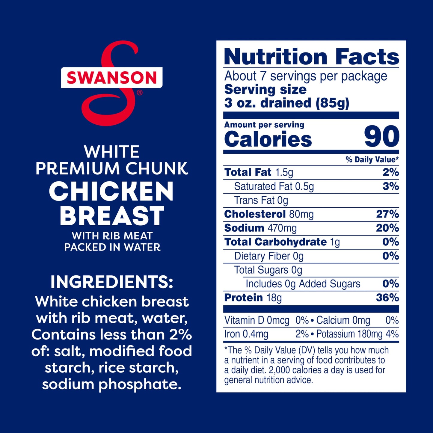 Swanson White Premium Chunk Canned Chicken Breast In Water, Fully Cooked Chicken, 4.5 Oz Can (12 Packs Of 4 Cans)