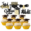 Gyufise 24Pcs Black Gold Glitter 2024 Graduation Theme Cupcake Toppers Glitter Class Of 2024 Diploma Finally I Did It Congrats G