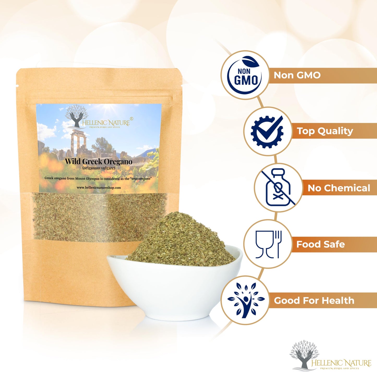 HELLENIC NATURE Oregano Dried Herb, Premium Quality, Handpicked, 1.41 Ounce Pack, Mediterranean Seasoning, ZipLock Freshness