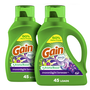 Gain + Aroma Boost Laundry Detergent Liquid Soap, Moonlight Breeze Scent, 45 Loads, 65 Fl Oz, Pack Of 2, He Compatible