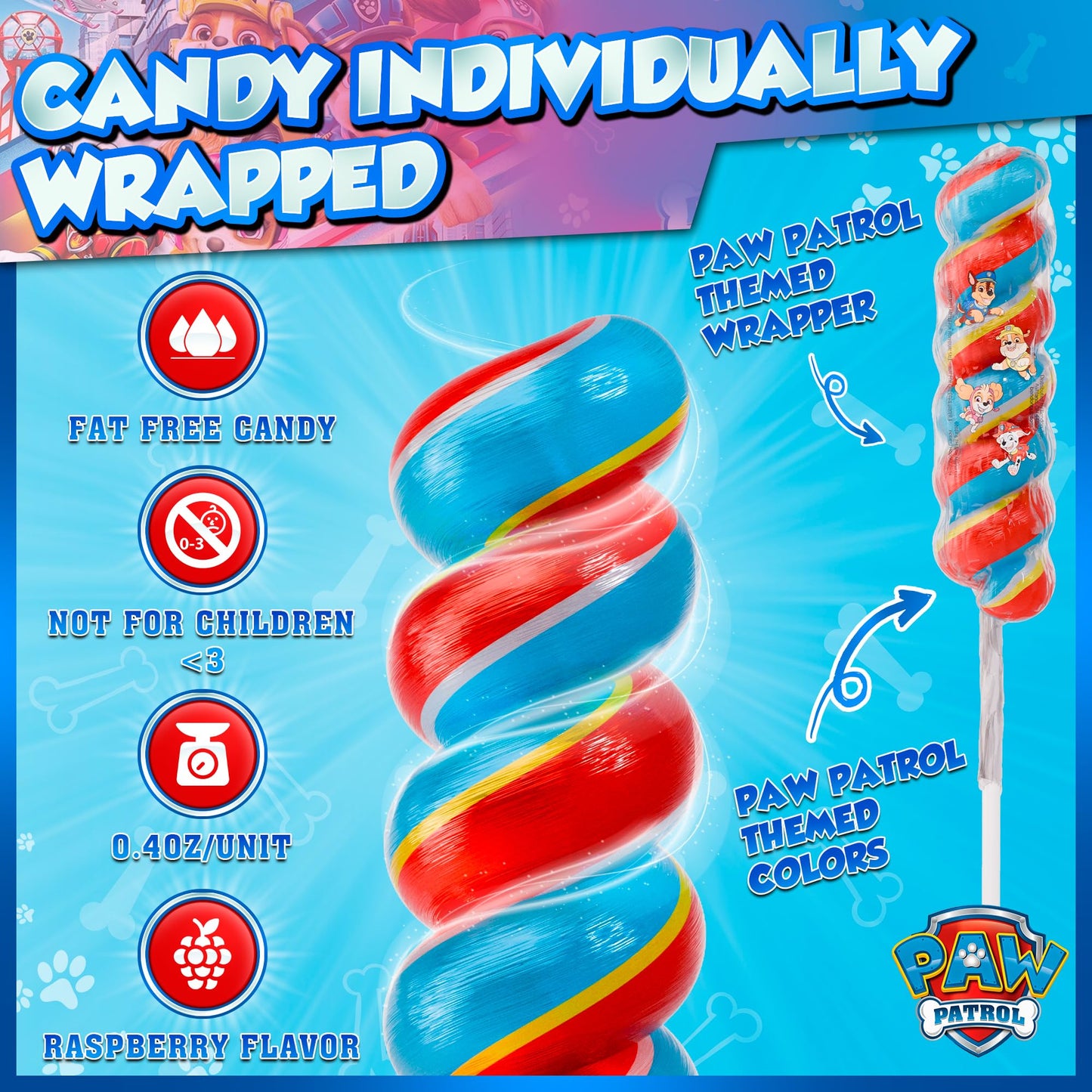 Paw Patrol Swirl Lollipops 20Pk- Paw Patrol Lollipops For Paw Patrol Party Favors - Paw Patrol Candy For Paw Patrol Birthday Dec