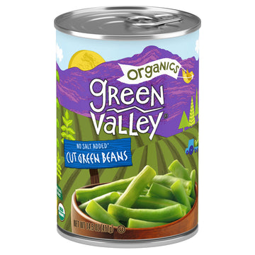 Green Valley Organics Cut Green Beans | Certified Organic | Deliciously Mild Subtly Sweet Flavor, Tender-Crisp | 14.5 Oz Can (Pack Of 4)
