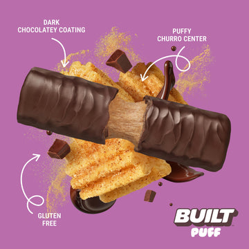 Built Bar, Puff Protein Bars, Churro Puff, 17G Protein Snacks, On-The-Go Bars, Only 140 Calories & 6G Sugar, Collagen, Gluten Fr