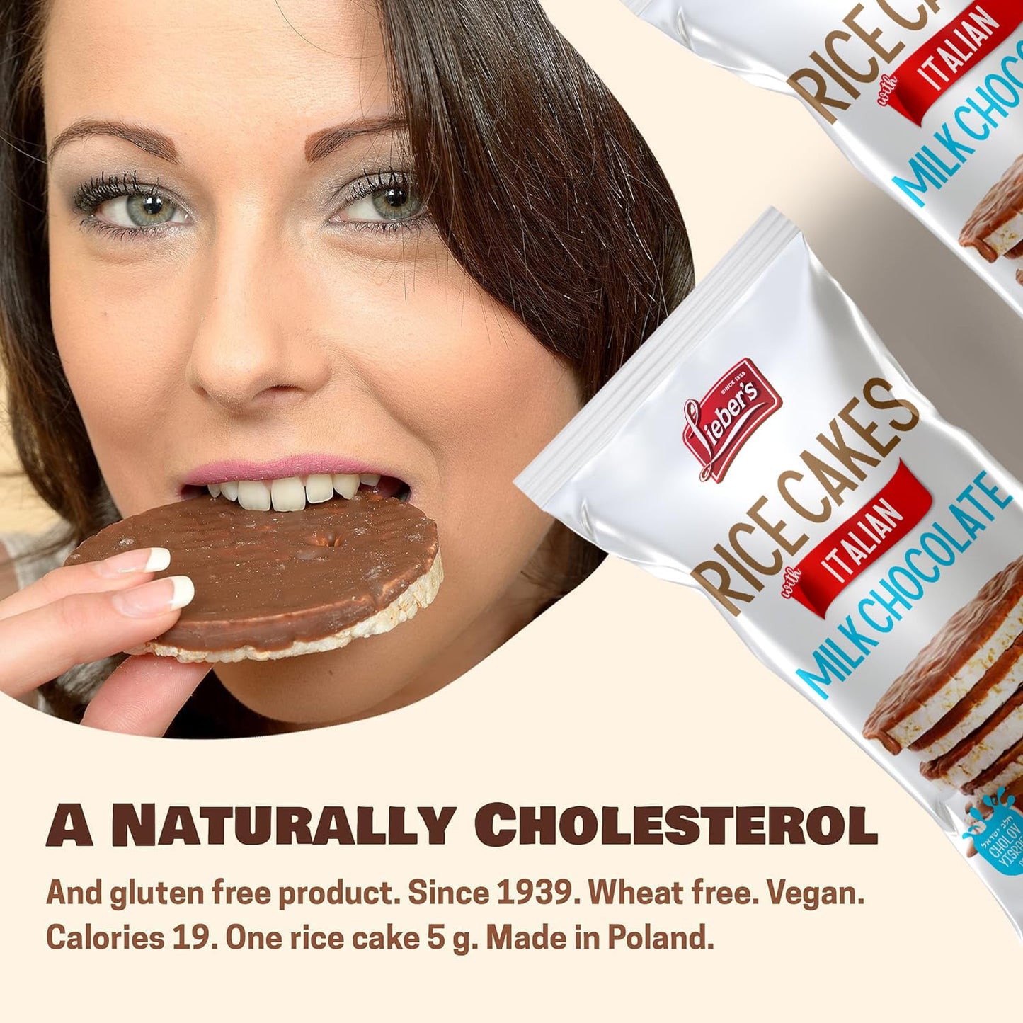 LIEBERS Kosher Certified Dairy Italian Milk Chocolate Rice Cakes, Gluten Free Snack Italian Milk Chocolate (pack of 3)