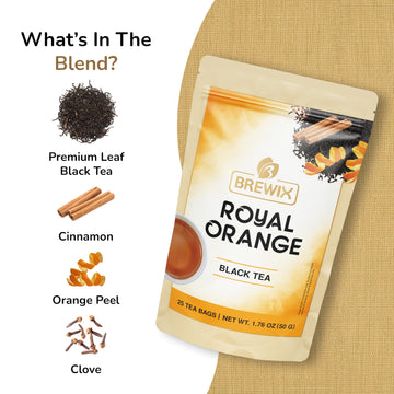 Brewix, Royal Orange Spice Black Tea (25 Pyramid Tea Bags) | Black Tea With Orange And Spices | Premium Black Tea With Orange |