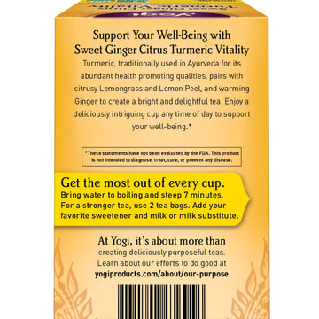 Yogi Tea Sweet Ginger Citrus Turmeric Vitality Tea - 16 Tea Bags Per Pack (4 Packs) - Organic Ginger Turmeric Tea - Supports Wel