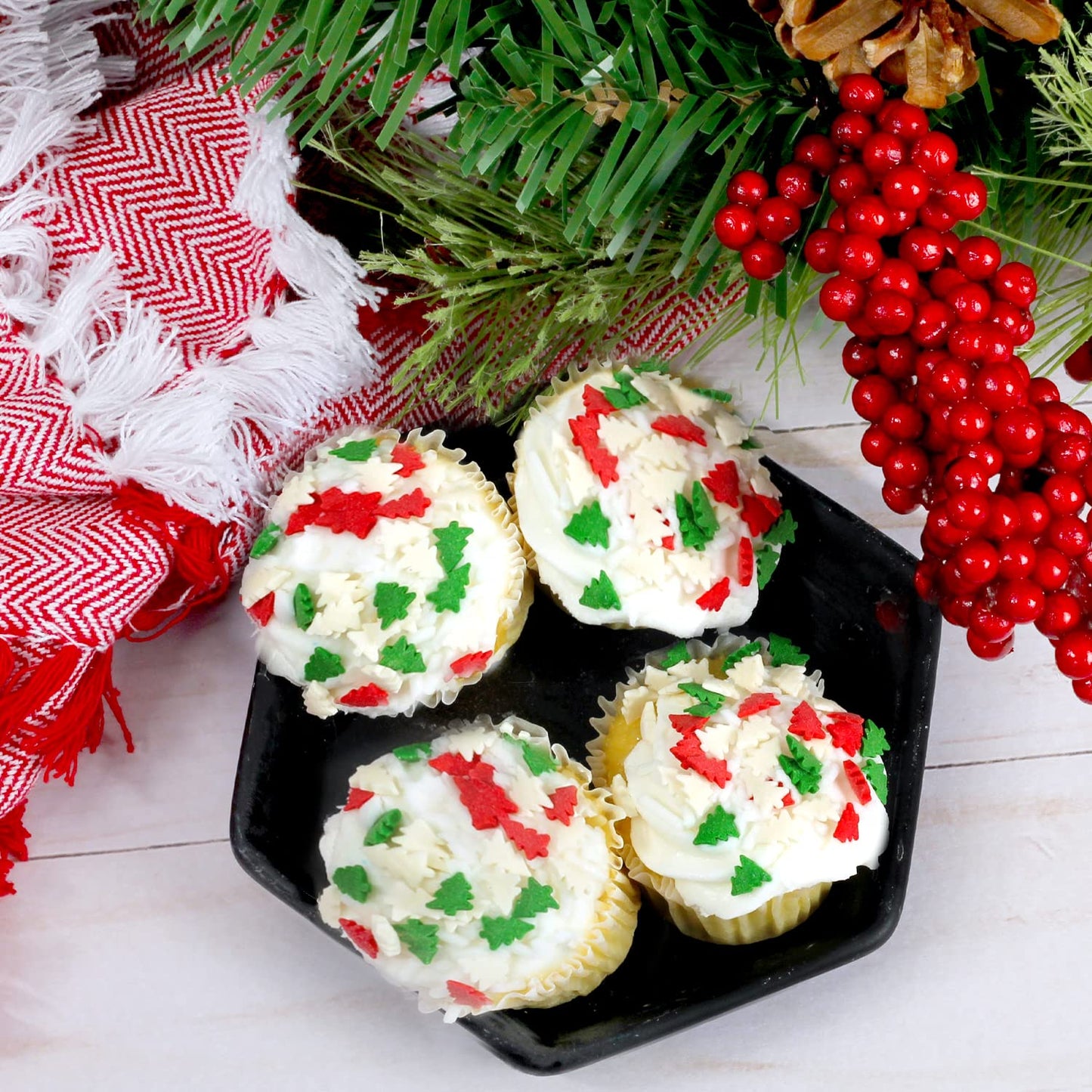 Christmas Tree Sprinkles - 10 Ounces Bulk - Red And Green Confetti Mix - Holiday Jimmies Dessert Toppings - For Gingerbread Cookies Cakes Cupcakes