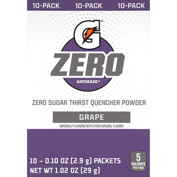 Gatorade G Zero Powder, Grape, 0.10Oz, Pack Of 10