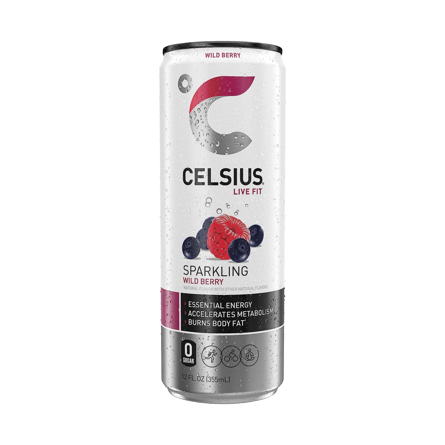 Celsius Sparkling Wild Berry Energy Drink, 12 Fl Oz Cans, 4 Pack