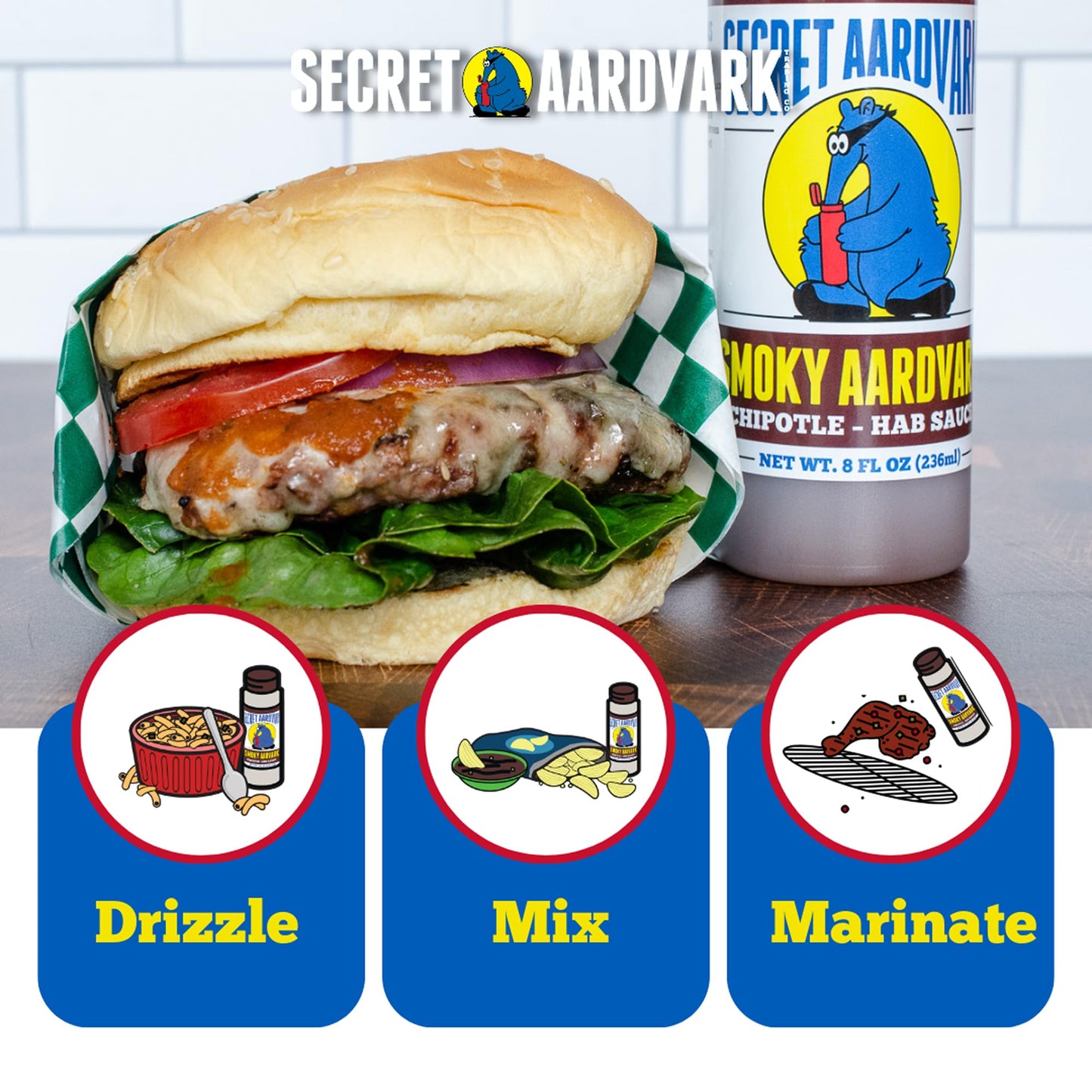 Secret Aardvark Smoky Chipotle Hot Sauce, Mild, Non-GMO, Low Sugar, 8 fl oz, 1 Pack, Model 0853393000283