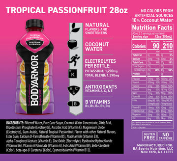 Bodyarmor Sports Drink Sports Beverage, Tropical Passionfruit, Coconut Water Hydration, Natural Flavors With Vitamins, Potassium
