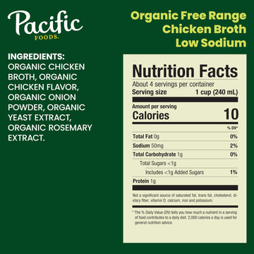 Pacific Foods Low Sodium Organic Free-Range Chicken Broth, 8 oz Carton, Pack of 4 - Healthy, Delicious, and Convenient Cooking Essential