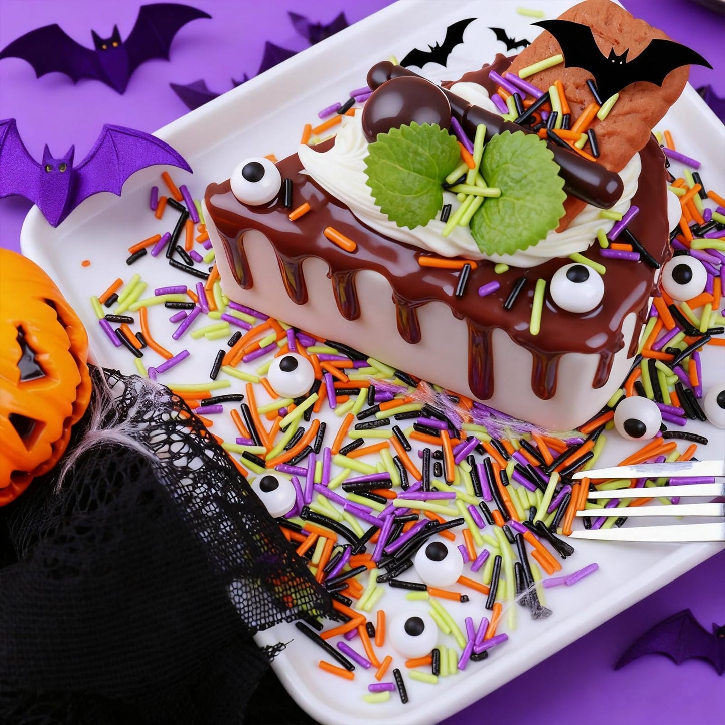 Halloween Sprinkles Mix with Edible Candy Eyes - Black Orange Purple Green Jimmies for Cake Decorating Cookies Cupcakes Baking and Halloween Party Supplies Scary Theme Sprinkles