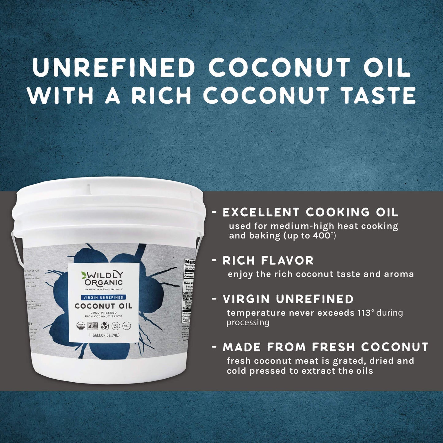 Wildly Organic Virgin Unrefined Cold Pressed Coconut Oil 128 Fl Oz, 1 Gallon - Organic, Unrefined, Raw, Non-Gmo, Vegan, Pet-Safe