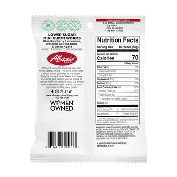 Albanese World'S Best Lower Sugar, Gluten Free Mini Gummi Worms, 1.76Oz Bag (Pack Of 12), Individually Wrapped Soft & Chewy Cand