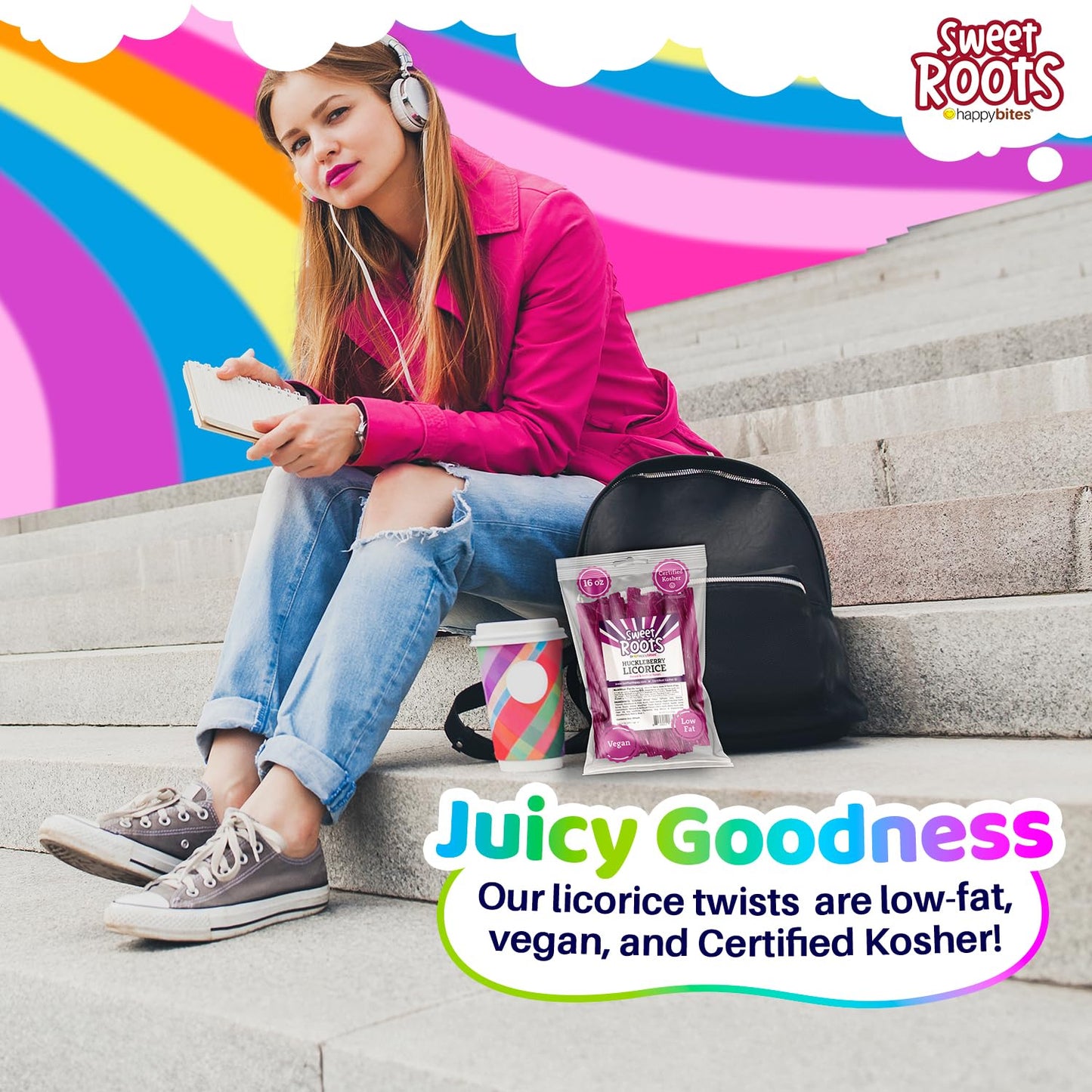 Sweet Roots Huckleberry Licorice Twists - 1 Bag (16 oz) - Jumbo Size Licorice Sticks | Made with Real Fruit Juice Concentrate |