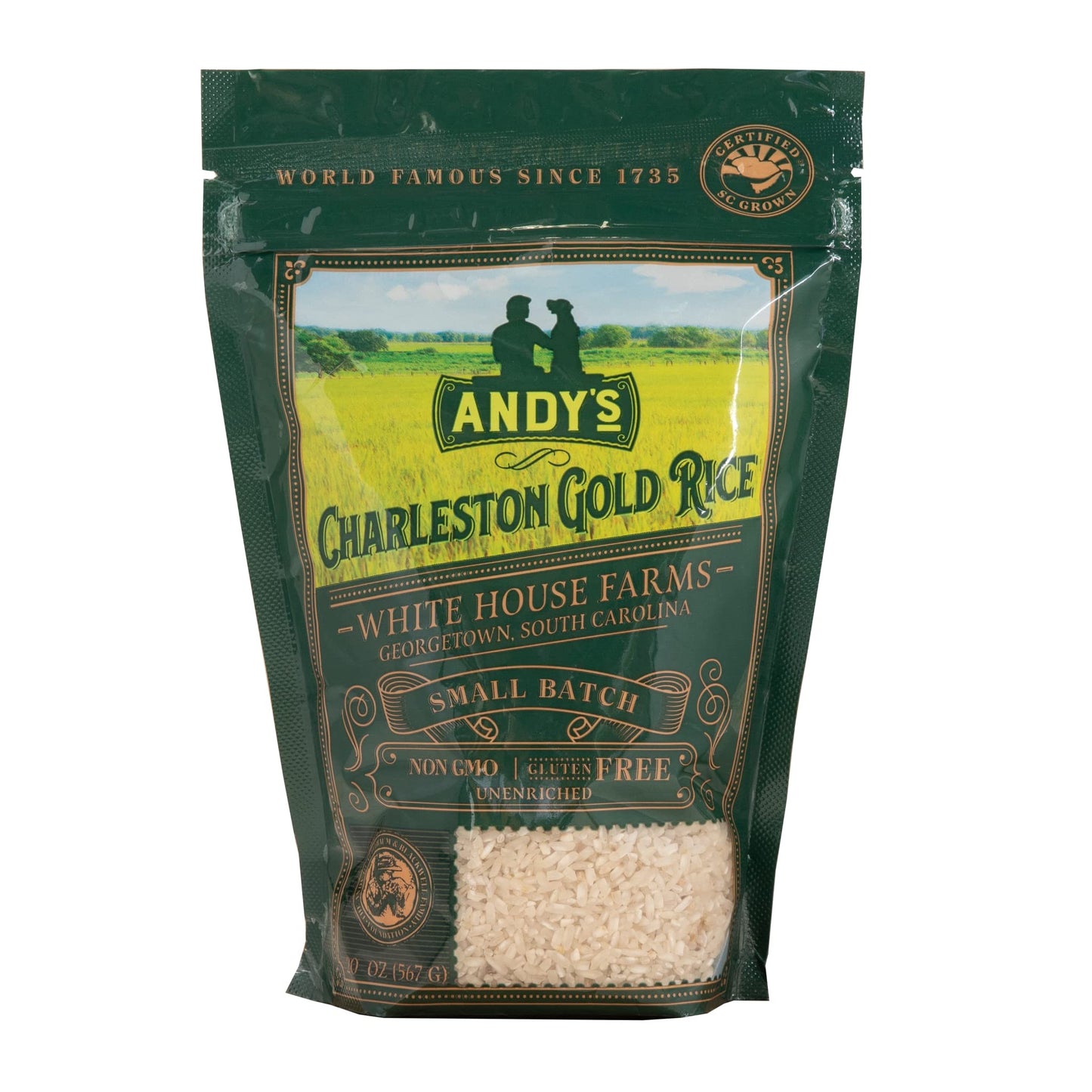 Andy’S Organic Carolina Gold Rice | Charleston Gold Long Grain White Rice | Gluten Free, Non Gmo & Sugar Free | Aromatic | Harvested In The Usa | 1 Pack | 20 Oz (1.25Lb)