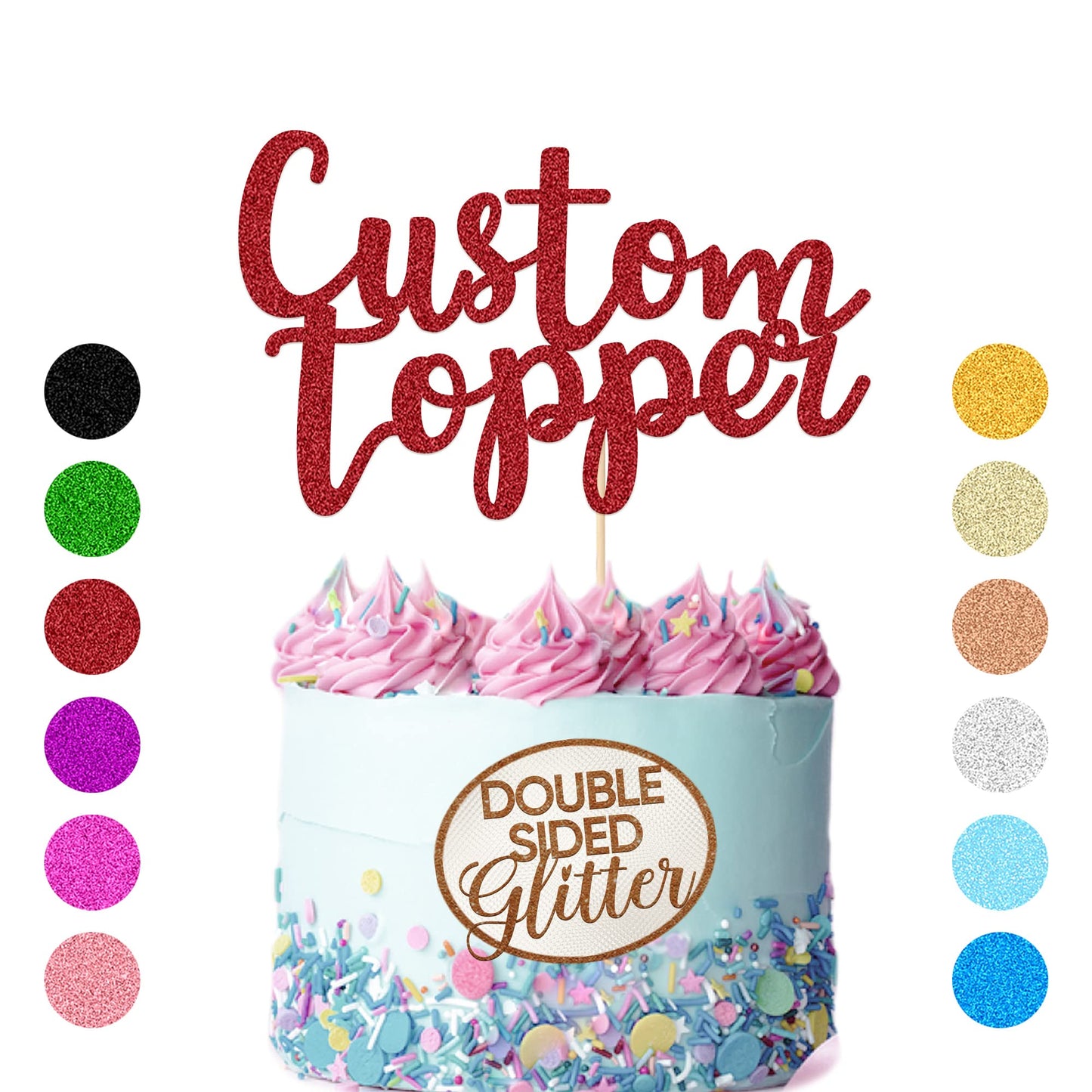 Personalized Cake Topper Birthday Cake Toppers 11 Colours Wedding Cake Topper With Any Text Numbers Double Sided Glitter Cake Decoration For Anniversary Baby Shower(Red)