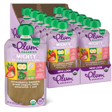 Plum Organics Mighty 4 Organic Toddler Food - Strawberry, Banana, Greek Yogurt, Kale, Amaranth, And Oat - 4 Oz Pouch (Pack Of 12