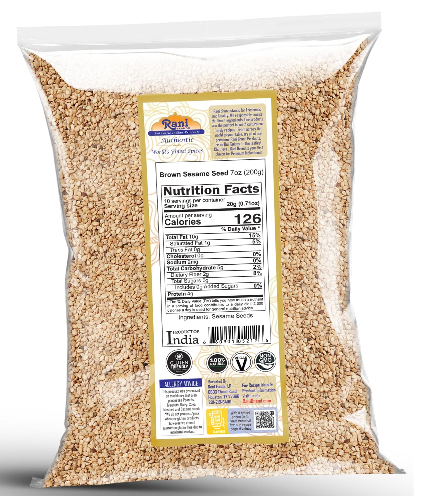 Rani Sesame Seeds Whole Brown, Raw (Till) 7Oz (200Gm) ~ All Natural | Gluten Friendly | Non-Gmo | Kosher | Vegan | Indian Origin