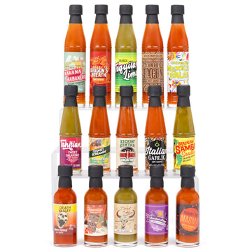 Thoughtfully Gourmet World Traveler Suitcase Hot Sauce Gift Set, Vegan, 15 Pack of 3 Fl Oz Bottles
