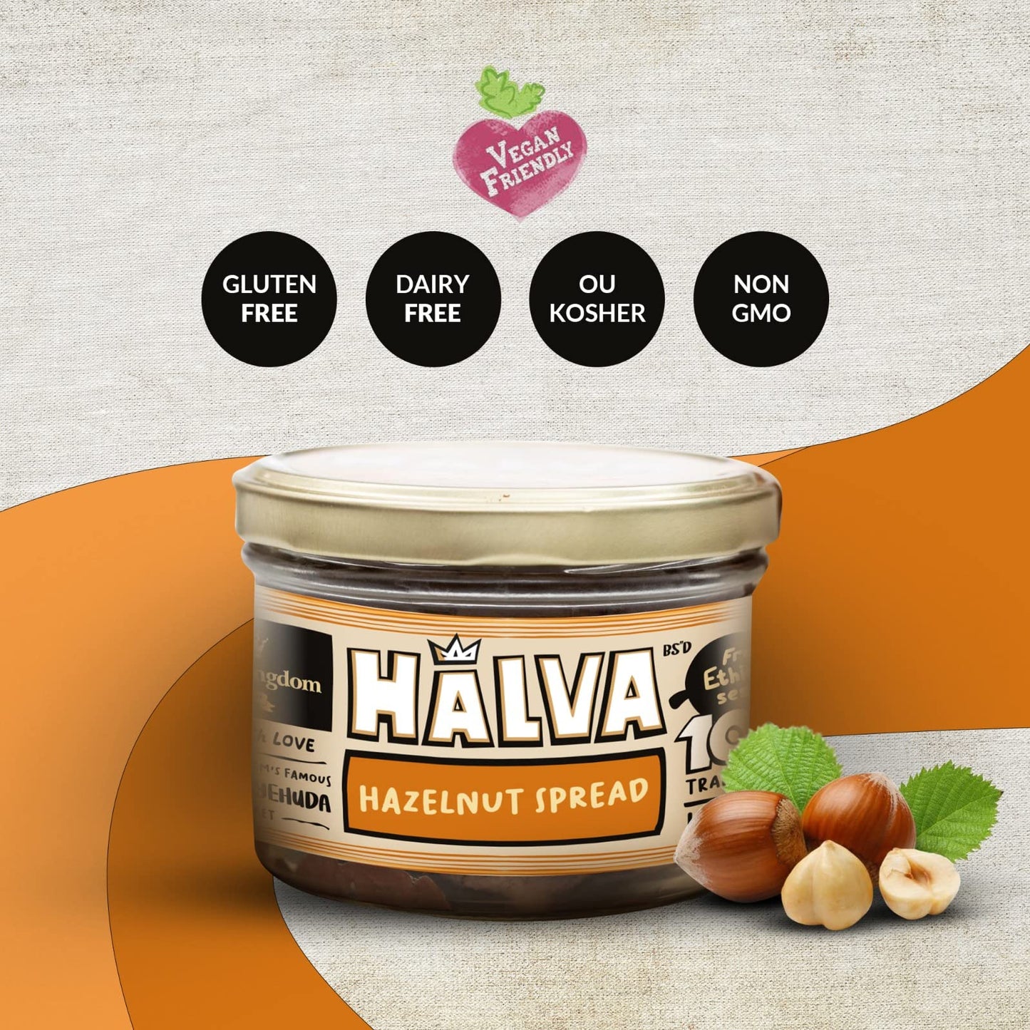 Halva Kingdom Open Sesame Sugar Free Halva Vegan Dessert | Healthy Ingredients, Gluten Free, Kosher Certified Jar (Hazelnut Spre