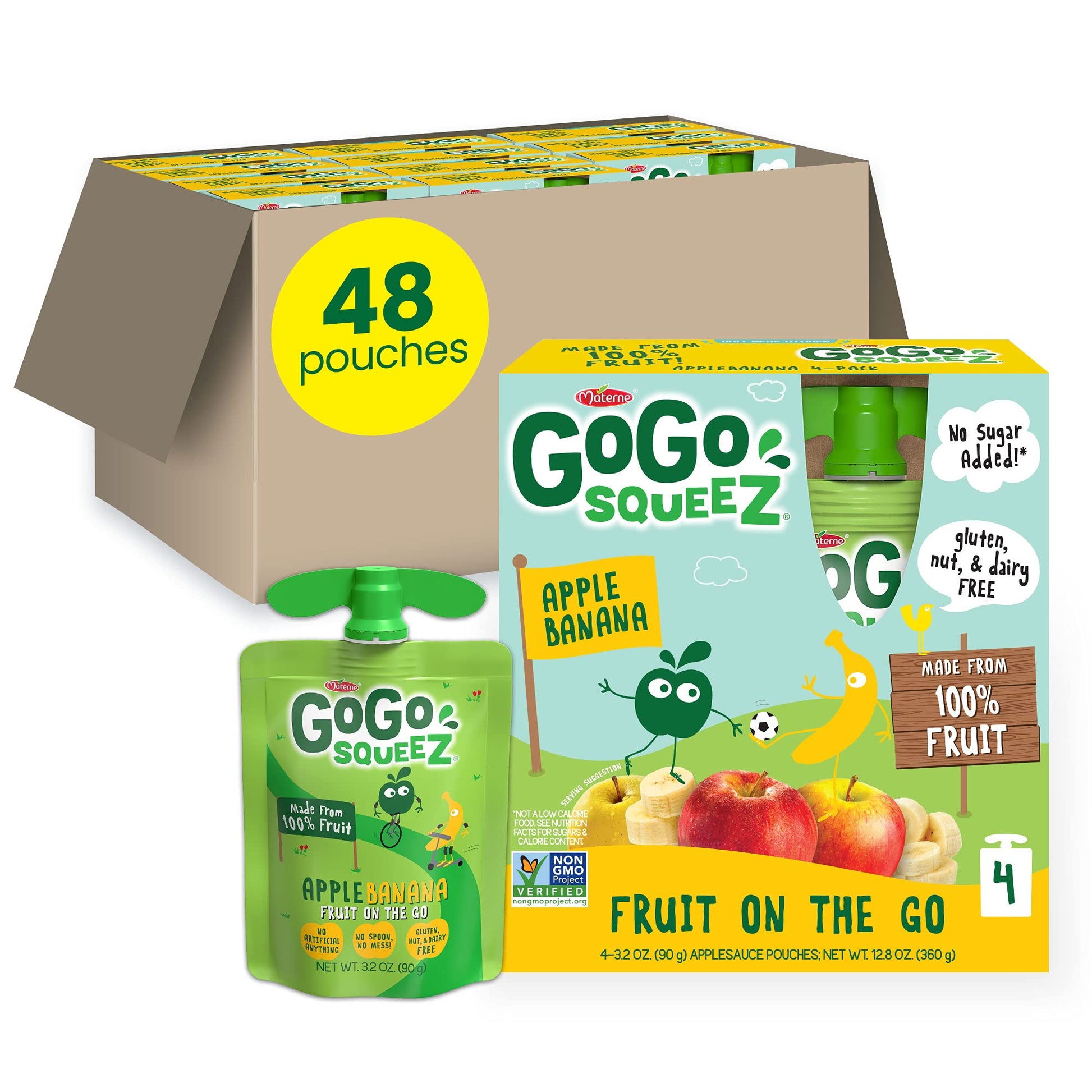 Gogo Squeez Fruit On The Go, Apple Banana, 3.2 Oz (Pack Of 48), Unsweetened Fruit Snacks For Kids, Gluten Free, Nut Free And Dai