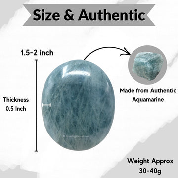 Aquamarine Palm Stone - Massage Worry Stone For Natural Body Chakra Balancing, Reiki Healing And Crystal Grid