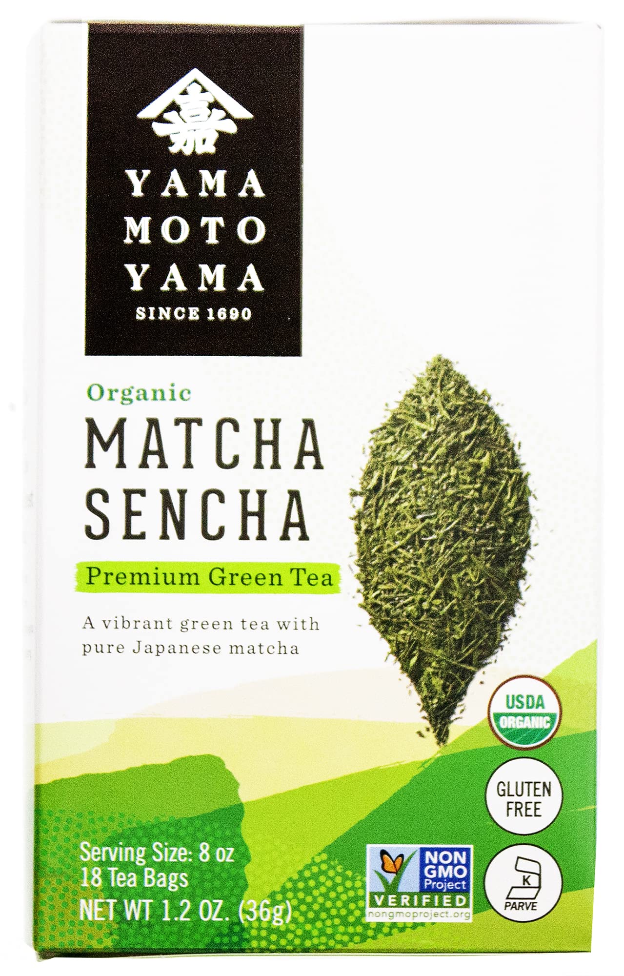 Yamamotoyama Organic Matcha Sencha Tea Bag 18 ct (Pack of 6)