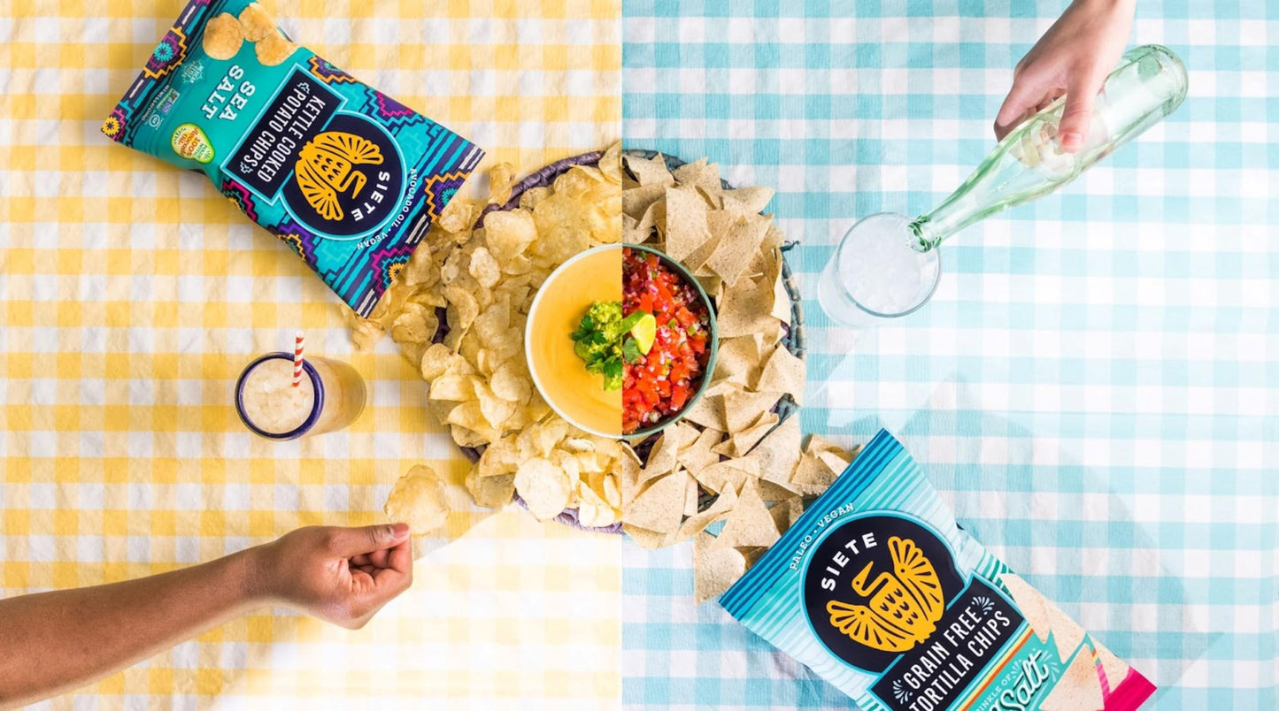 Siete Grain Free Potato Chips - Kettle Cooked | Gluten Free Chips | Vegan Snacks | Non GMO | Variety Pack, Sea Salt, Sea Salt &