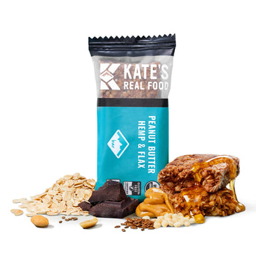 Kates Real Food Organic Granola Bars - Peanut Butter Hemp & Flax (2.2 oz Pack of 12) - Organic Energy Bars Made with Gluten Free Oats - Non GMO Soy Free Whole Grains and All Natural - Healthy Snacks