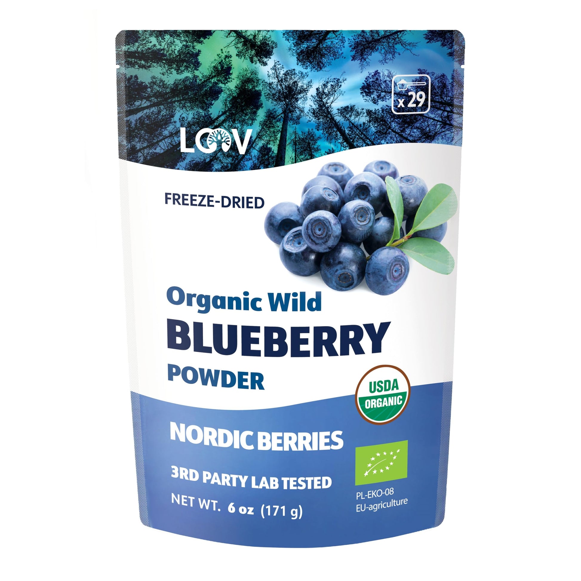 LOOV Organic Wild Blueberry Powder - 29-Day Supply, 6 Oz, Good for Smoothie & Breakfast, Freeze-Dried, from Northern Europe, No