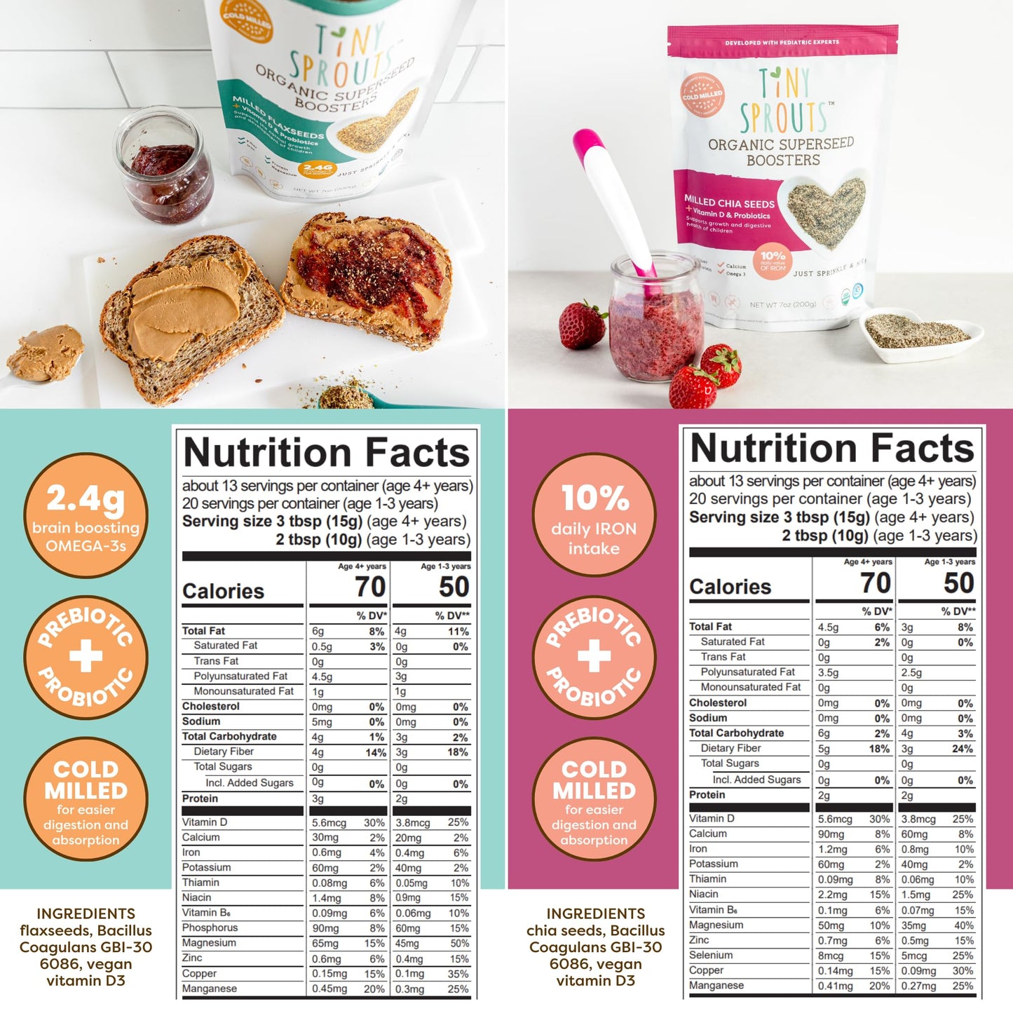 Superseed Variety Pack with Vitamin D + PROBIOTICS, Omega-3s Prebiotic Fiber Protein, Seeds for 6M+ Babies Toddlers & Kids for I