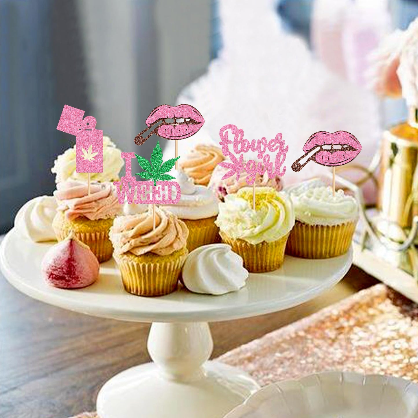 Ercadio Cupcake Toppers, 24 PCS Pink Cardstock Happy Birthday Party Supplies