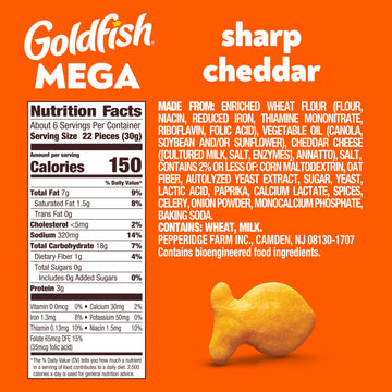 Goldfish Mega Bites, Sharp Cheddar Crackers, 5.9 Oz Bag (Pack of 3)