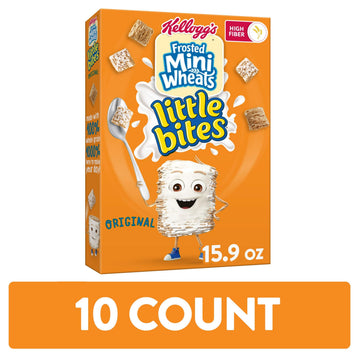 Kelloggs Frosted Mini-Wheats Little Bites Cold Breakfast Cereal, Fiber Cereal, Kids Snacks, Original (10 Boxes)
