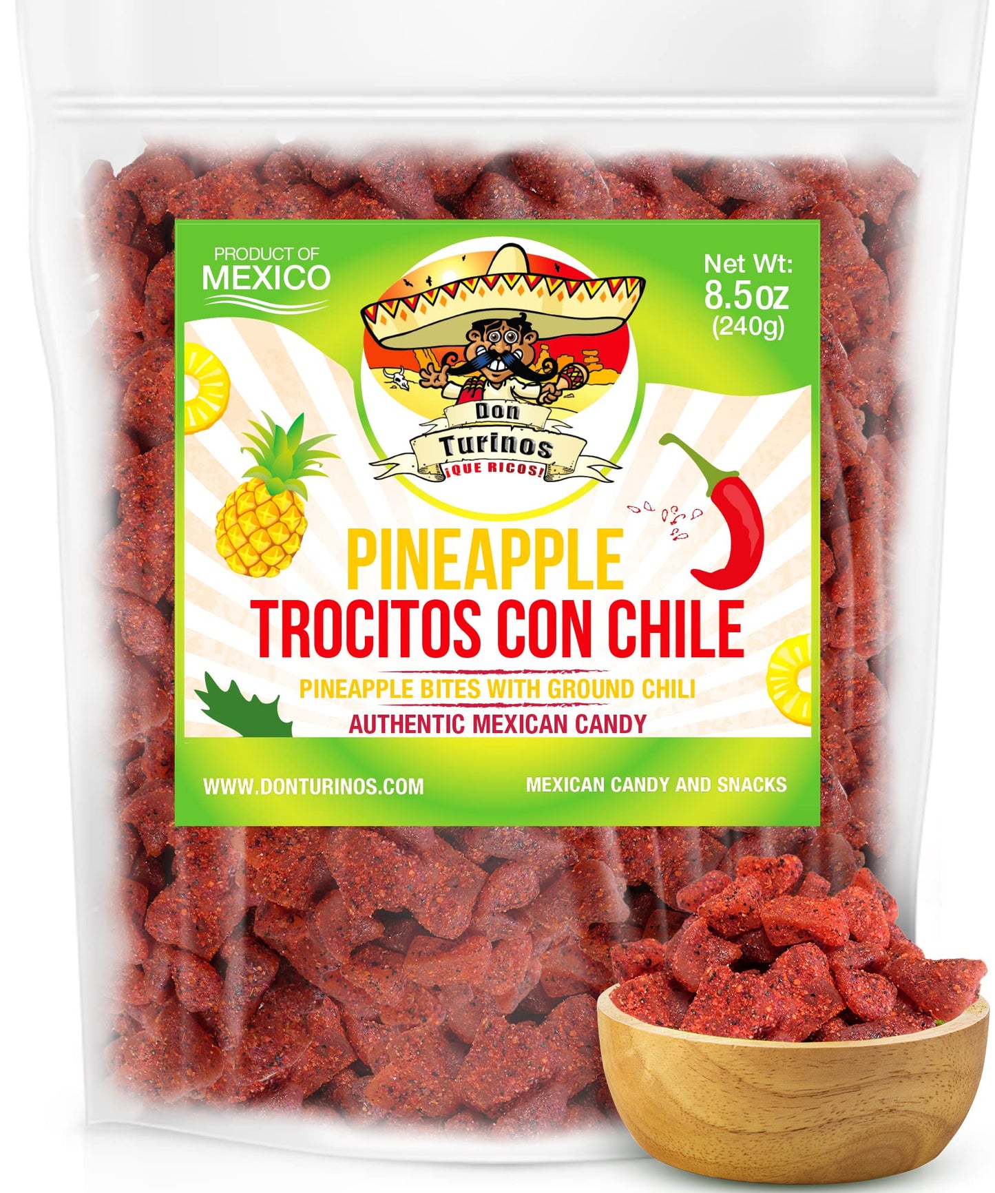 Dried Chili Pineapple Mexican Candy, 8.5 Oz, Natural Soft Dry Chunks, Traditional Dulce Mexicano, Sweet And Spicy Flavor, By Don