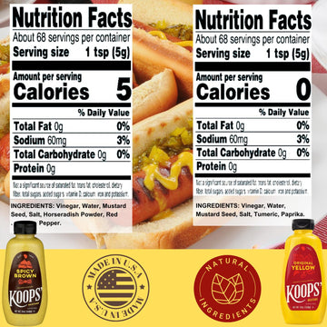 Koops Mustard Variety Pack - Original Yellow, Spicy Brown, Dijon, Honey Mustard, & More - Gluten-Free, Kosher, USDA Organic, Ma