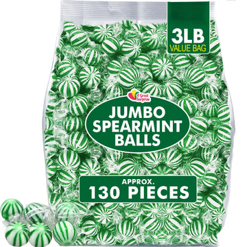 Jumbo Spearmint Mint Balls - 3Lbs - Bulk Green Saint Patrick'S Day Candies - Green Candies For Buffet - Starlight Jumbo Mints - Hard Candy Mints For Office, Parties