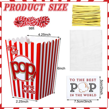 Teenyyou 30 Set Fathers Day Popcorn Boxes Best Pop Ever Treat Bag Popcorn Bucket Container Gift Tag with String Funny Dad Gift