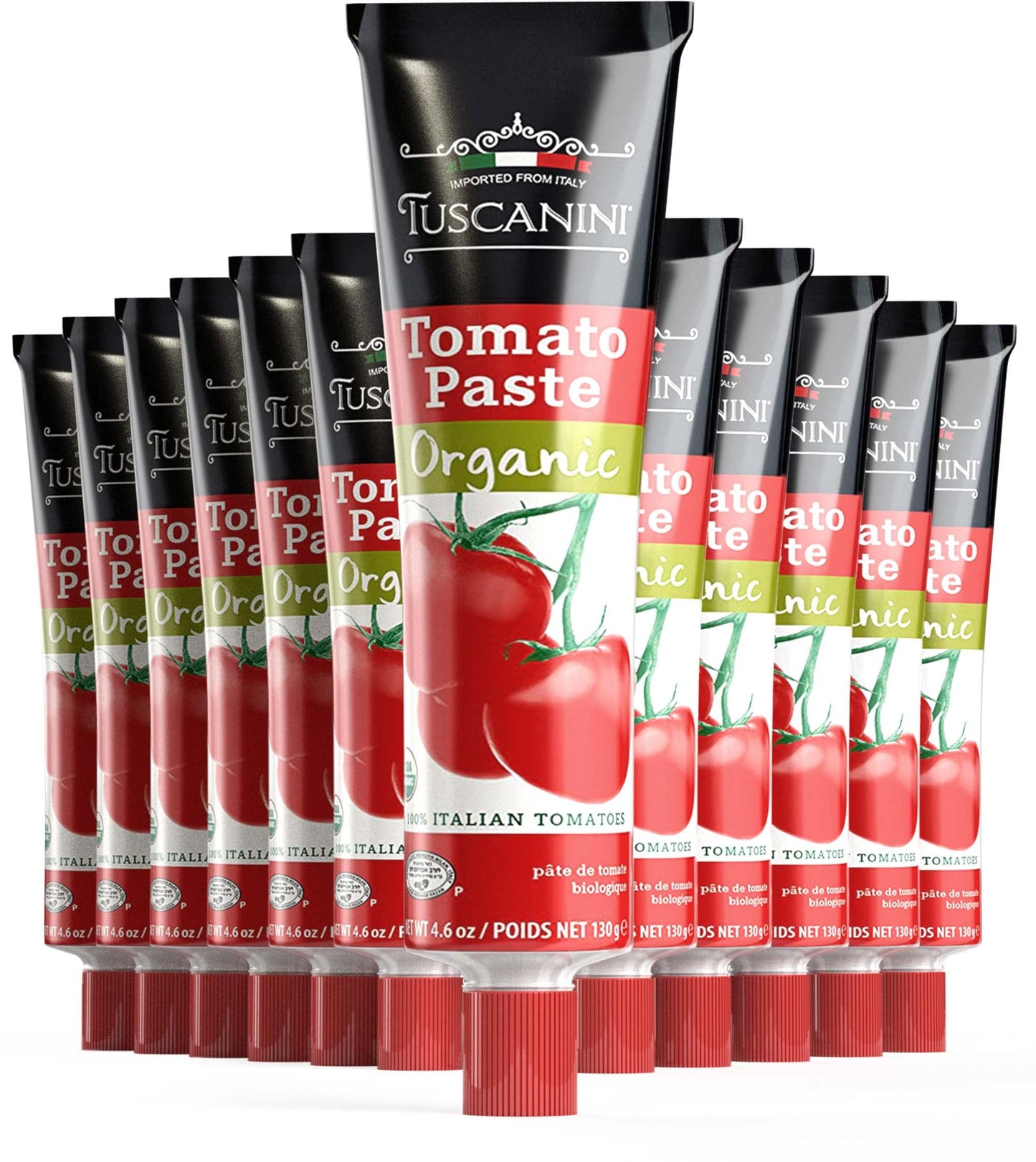 Tuscanini Organic Tomato Paste Tube 4.6oz (12 Pack) | Double Concentrated 100% Italian Tomatoes, All Natural, NON-GMO, Kosher
