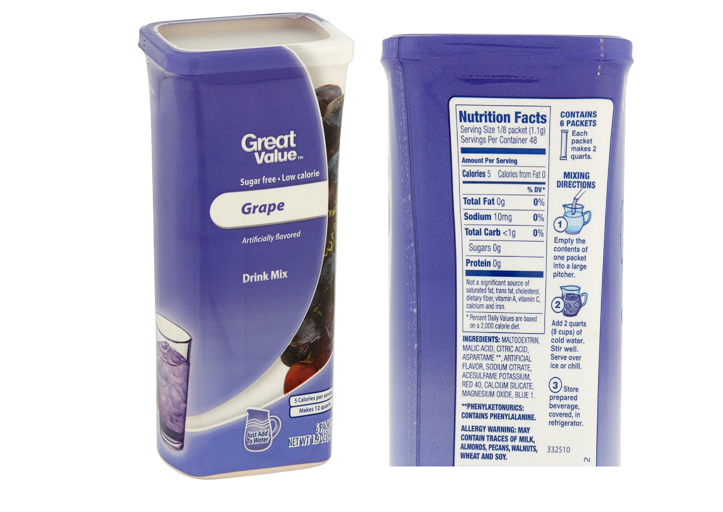 Great Value Drink Mix, Sugar Free, Fruit Punch, Cherry And Grape Bundle Of 3 Flavor Canisters. (Canister Designs May Vary)