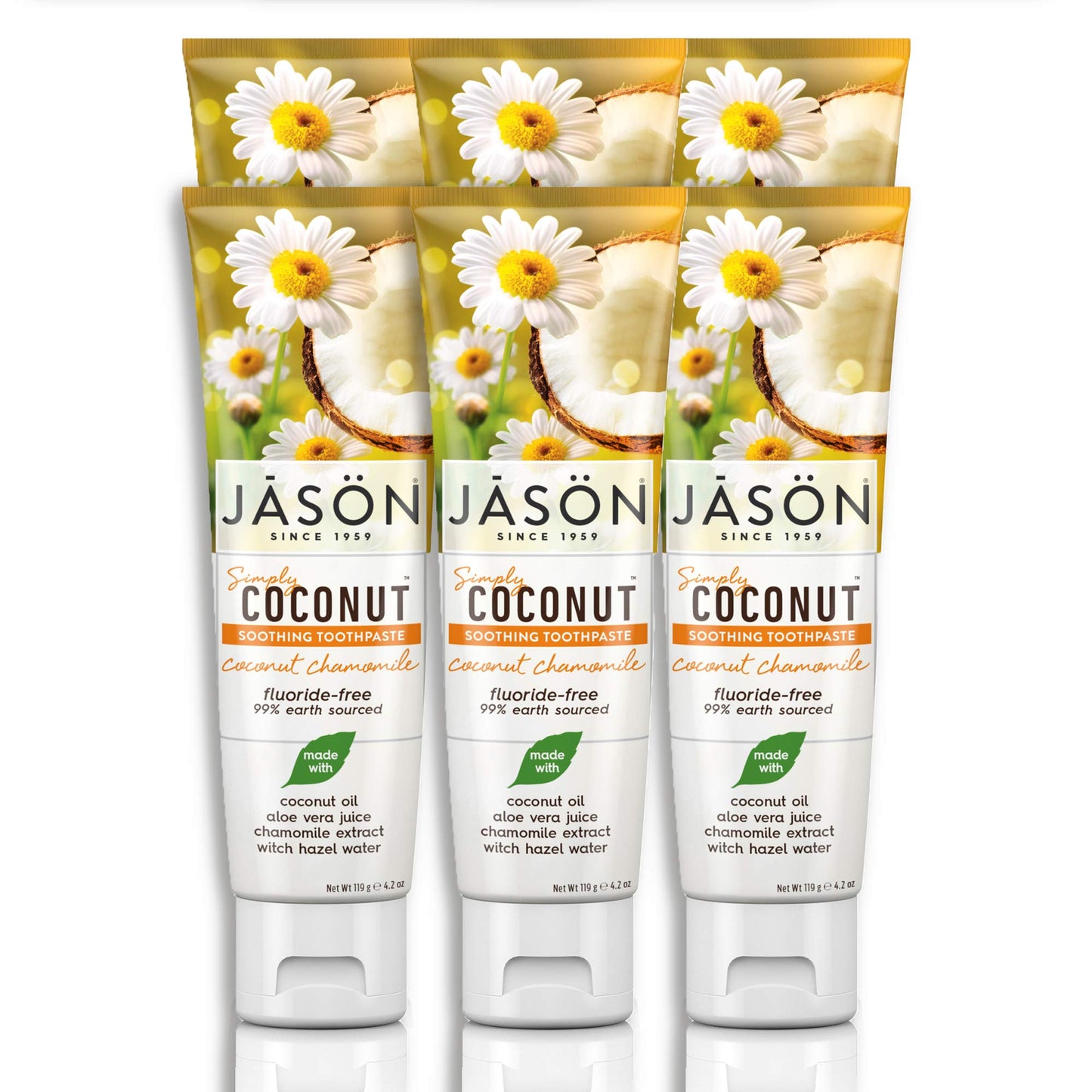 Jason Simply Coconut Soothing Fluoride-Free Toothpaste, Coconut Chamomile, 4.2 Oz