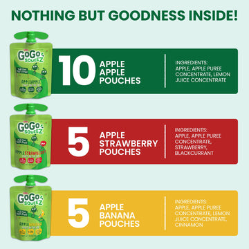 GoGo squeeZ Applesauce Variety Pack, Apple Banana Strawberry, 3.2 oz (Pack of 20), Gluten Free, Nut Free, BPA Free